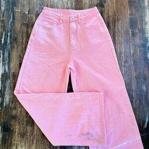 Pink denim jeans wide leg